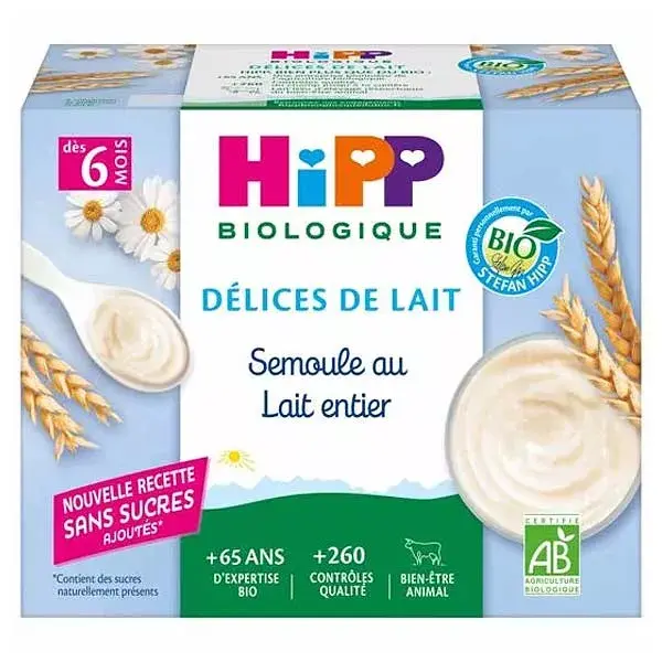Hipp Bio Délices de Lait Semoule au Lait Entier +6m 4 x 100g