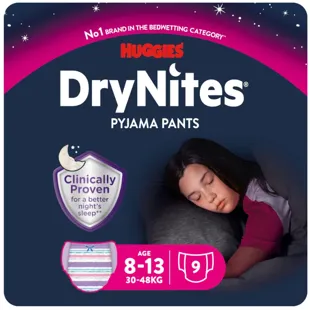 Huggies DryNites Pañales de Noche Niña Talla 8-13 (30-48 Kg) 9 Uds