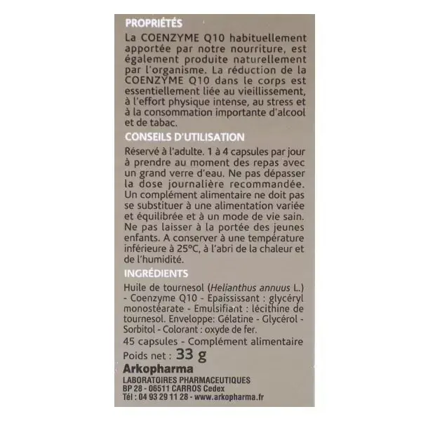 Arkopharma Coenzyme Q10 Arkovital 45 Capsules