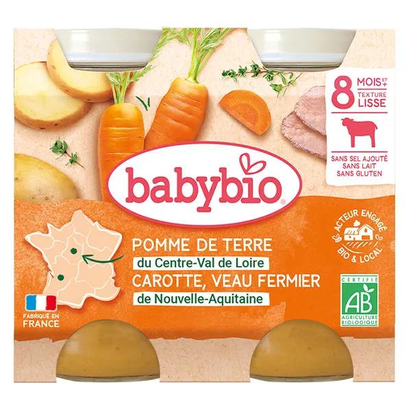 Babybio Menu du Jour Tarros con Patatas, Zanahorias y Ternera a apartir de 8 meses 2 x 200g