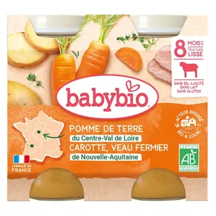 Babybio Menu du Jour Pots Patata Carota Vitello dai 8 mesi 2 x 200g