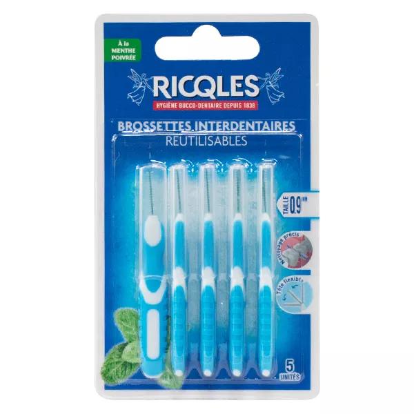 Ricqles Cepillos interdentales reutilizables 0,9mm 5 unidades