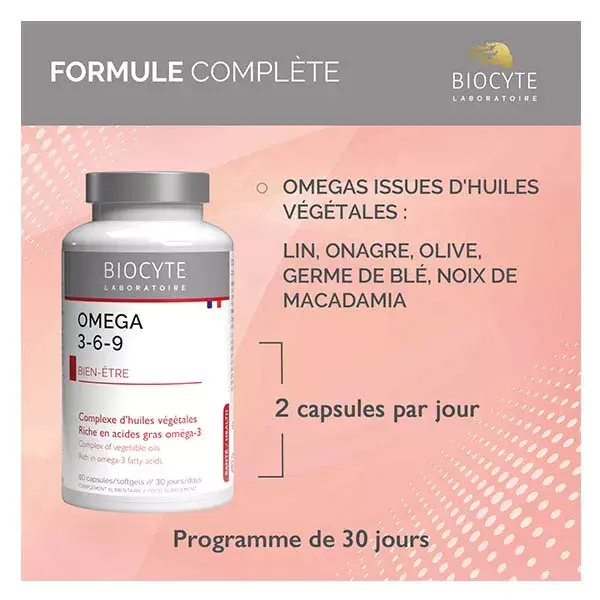 Biocyte Oméga 3-6-9  Bien-Être Huiles végétales 60 Capsules