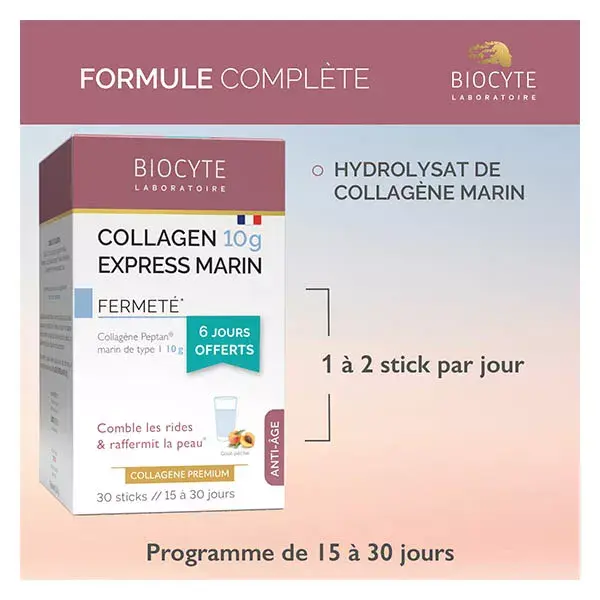 Biocyte Collagen 10gr Express Marin Collagène Peptan® marin de type 1- 30 sticks