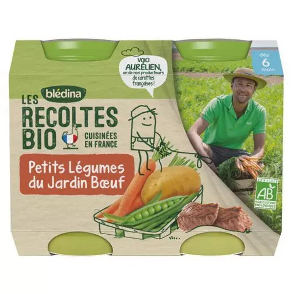 Blédina Les Récoltes Bio Pot Petits Légumes du Jardin Boeuf +6m 2X200g