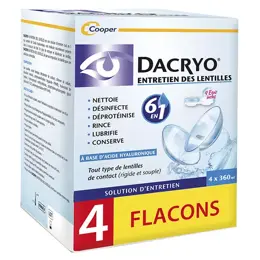 Dacryo-Solution d'Entretien des Lentilles 6 en 1 Nettoie Désinfecte Lot de 4 x 360ml