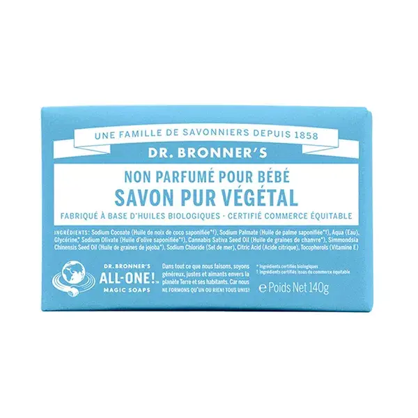 Dr Bronner's Savon Pur Végétal Non Parfumé Pour Bébé 140g