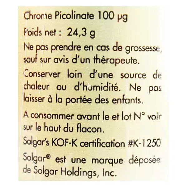 Solgar Chromium Picolinate 100µg 90 comprimés