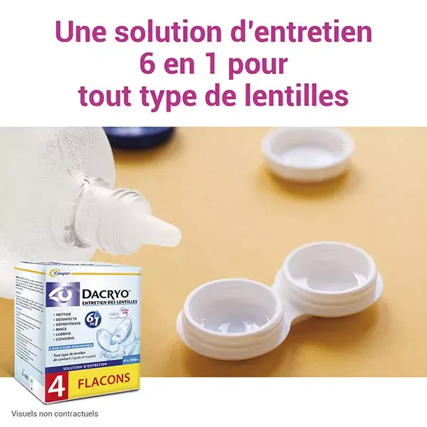 Dacryo-Solution d'Entretien des Lentilles 6 en 1 Nettoie Désinfecte Lot de 4 x 360ml