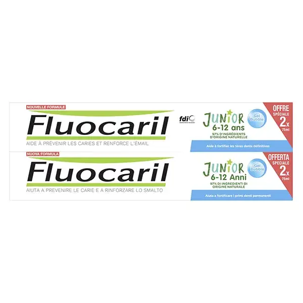 Fluocaril dentifricio Junior 7 a 12 anni Gel Bubble Pack di 2 x 50ml