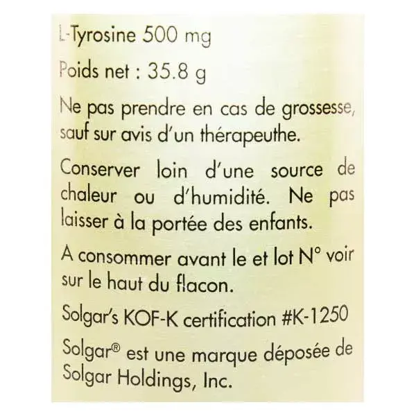 Solgar L-Tyrosine 500mg 50 vegetarian capsules