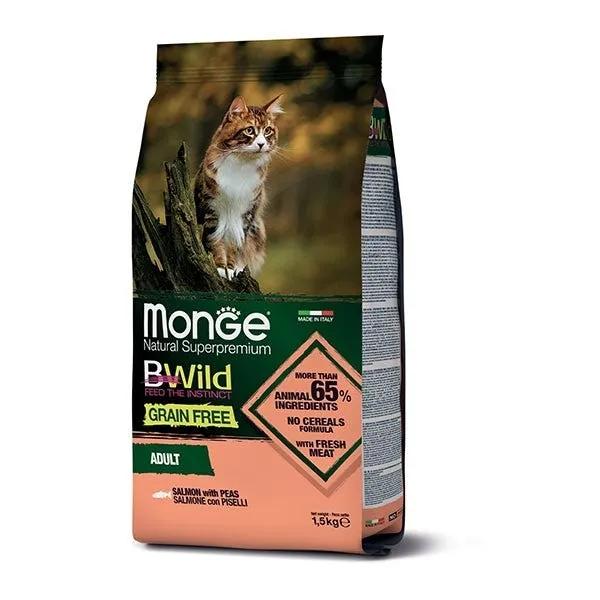 Monge B Wild Grain Free Con Salmone/Piselli Cibo Secco Gatti Adulti Sacco 1,5 Kg