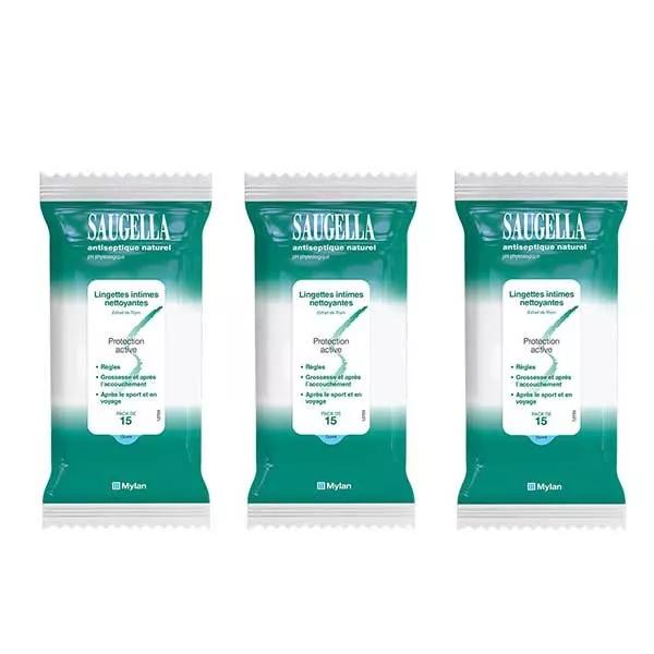 Saugella Toallitas Antisépticas Naturales para la Limpieza Íntima Pack de 3 x 15 unidades
