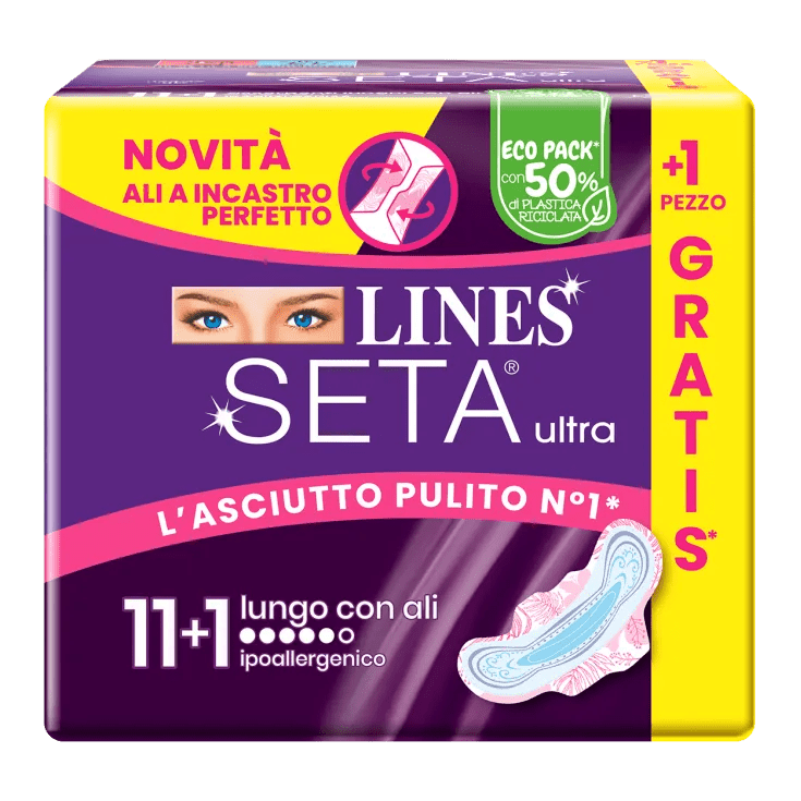 Lines Seta Ultra Assorbenti Con Ali Notte 10 Pezzi + 1 Gratis