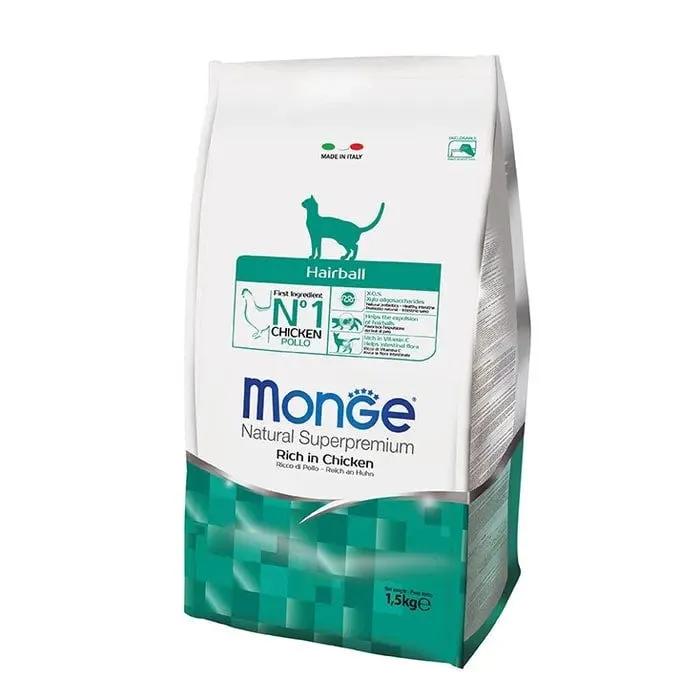 Monge Hairball Ricco Di Pollo Cibo Secco Gatti Adulti Sacco 1,5 Kg