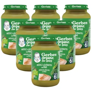 Gerber Organic Broccoli and Peas with Turkey Jar +6m 6x190 gr