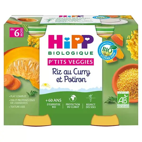 HIpp Bio P'tits Veggies Potito Arroz al Curry con Calabaza Bio +6m 2x190g