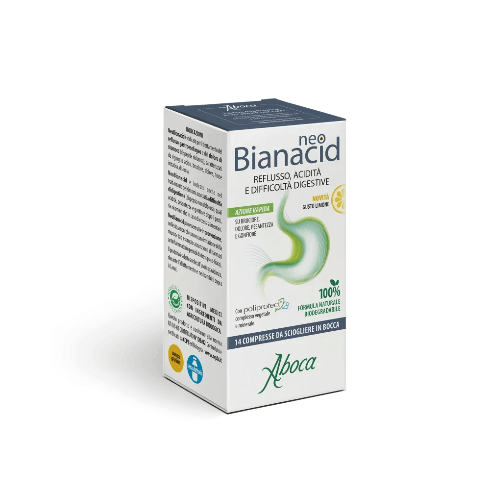 Aboca NeoBianacid Reflusso Acidità Difficoltà Digestive Gusto Limone, 14 Compresse