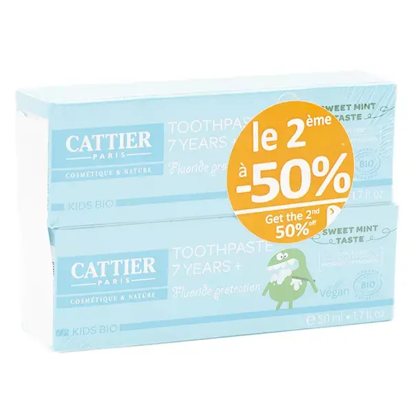 Toothpaste Cattier Organic Kids +7 years Gentle Mint Flavour 2 x 50ml set