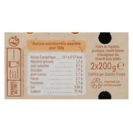 Babybio Repas Midi Pot Carotte Pruneau Boeuf +8m Bio 2 x 200g