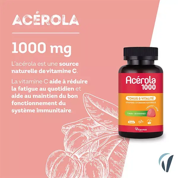 Vitavea Acerola 1000mg Vitamin C Tone & Vitality 30 gummies