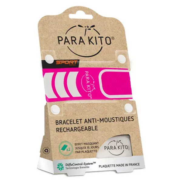 Parakito Sport Bracelet Anti-Moustiques Rose + 2 pastilles 