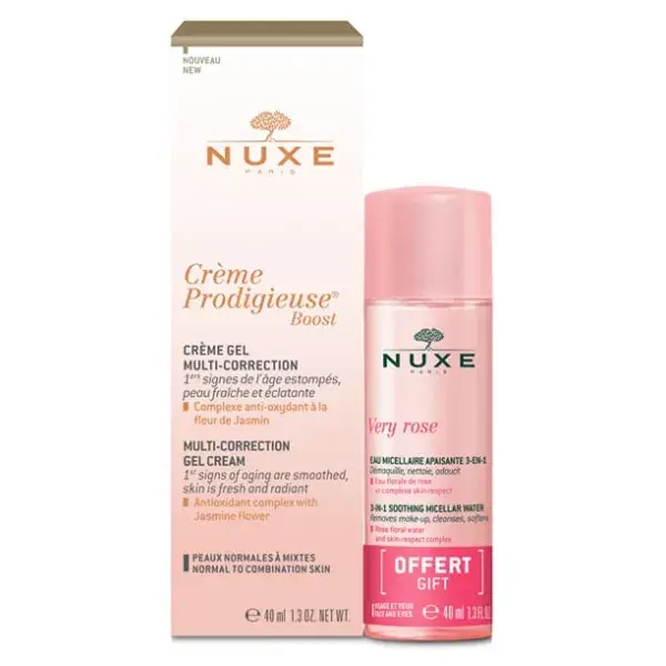 Nuxe Crème Prodigieuse Boost Crème Gel Multi-Correction 40ml + Very Rose Eau Micellaire 40ml Offert