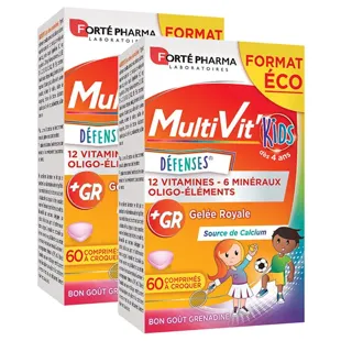 Forté Pharma Multivit'Kids Vitamine per l'immunità Bambini - confezione da 2 x 60 compresse masticabili