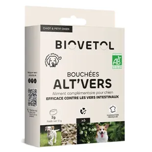 Biovetol - Cibo per il benessere - Alt'vers Bocconcini biologici per cani di piccola taglia <20 kg - 6 bocconcini