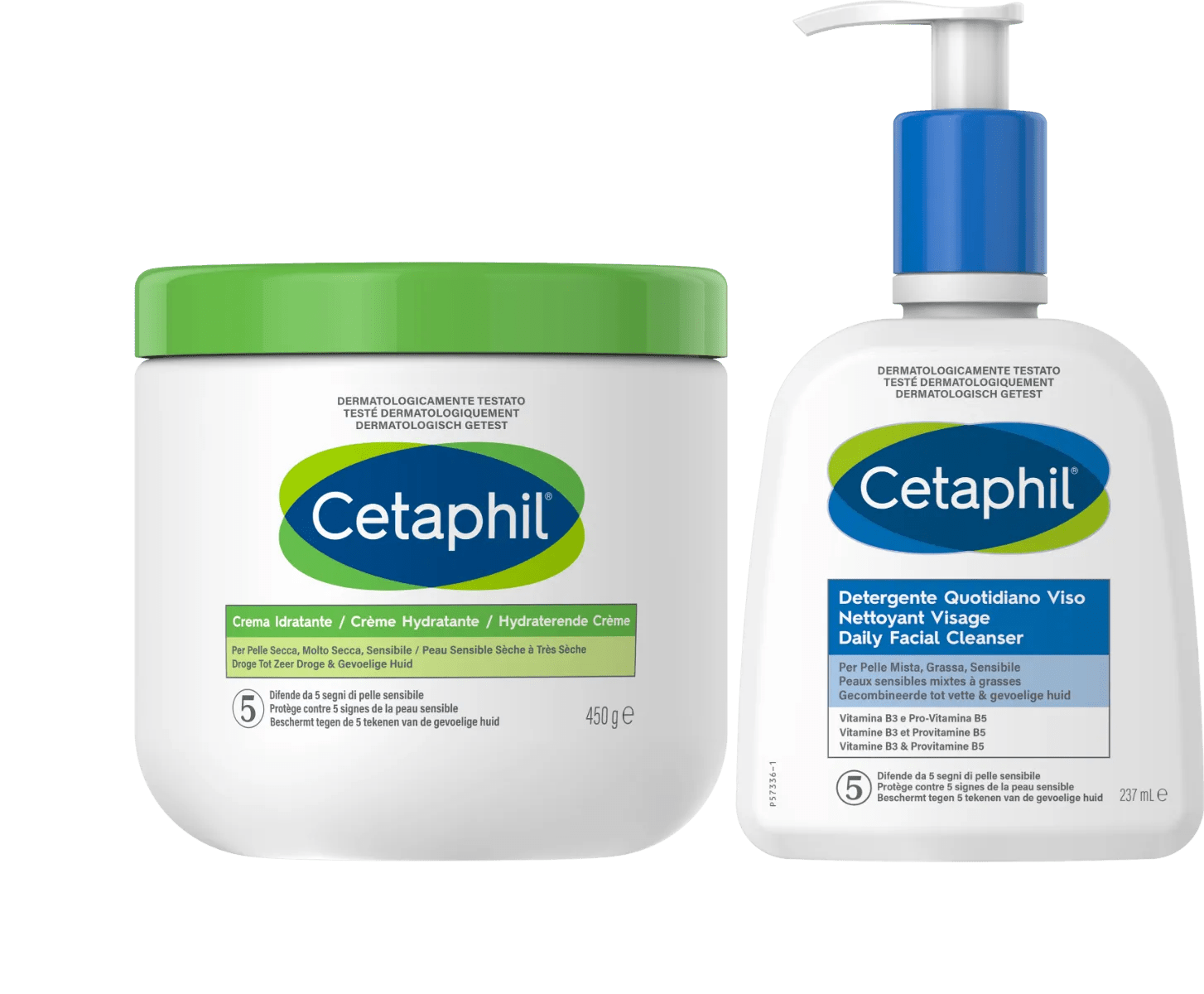 Cetaphil Crema Idratante 450 g + Detergente Quotidiano Viso 237 ml