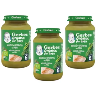 Gerber Organic Broccoli and Peas with Turkey Jar +6m 3x190 gr