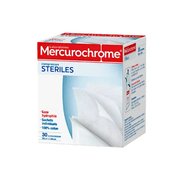 Mercurochrome Compresses Stériles 5cm x 5cm 30 compresses
