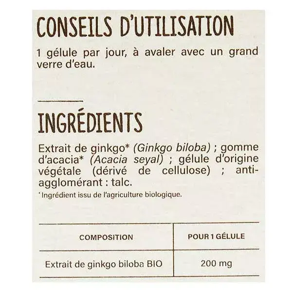 Nutrisanté Les Nutri'Sentiels Bio Ginkgo 30 Comprimidos