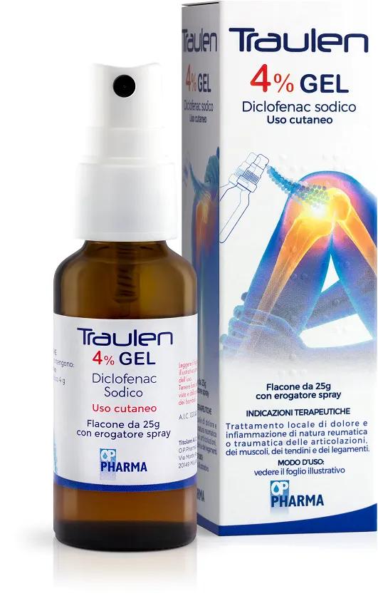 Traulen 4% Gel Diclofenac Dolori Articolari 25 g con Erogatore Spray