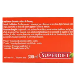 Superdiet Ginseng Bio - 20 ampoules de 15ml