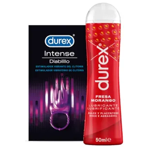 Durex Pack Lubricante Sabor y Aroma Fresa + Anillo Vibrador Intense Orgasmic Diablillo