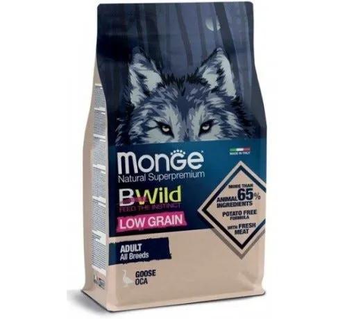 Monge B Wild Low Grain All Breeds Con Oca Cibo Secco Per Cani Adulti Sacco 12 Kg