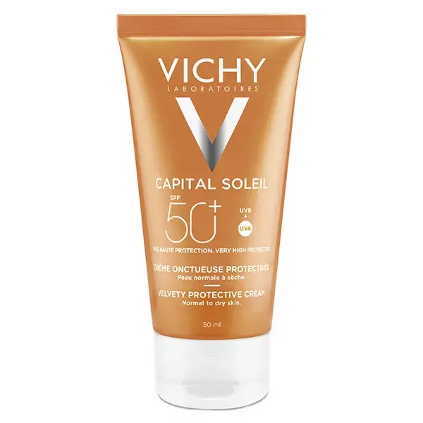 Vichy Capital Soleil Crème Onctueuse Protectrice SPF50+ 50ml + Pureté Thermale Lait Démaquillant Intégral 3 en 1 100ml Offert