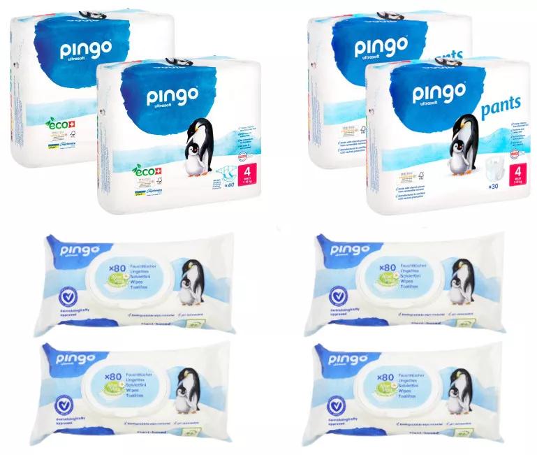 Pingo Pack Pañales T4 2x40 uds + Pañales-Braguitas T4 2x30 uds + Toallitas 4x80 uds