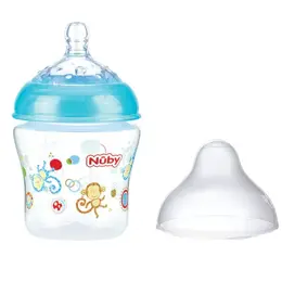 Nuby Biberon Col Large Tétine Débit Moyen en Silicone Turquoise 180ml