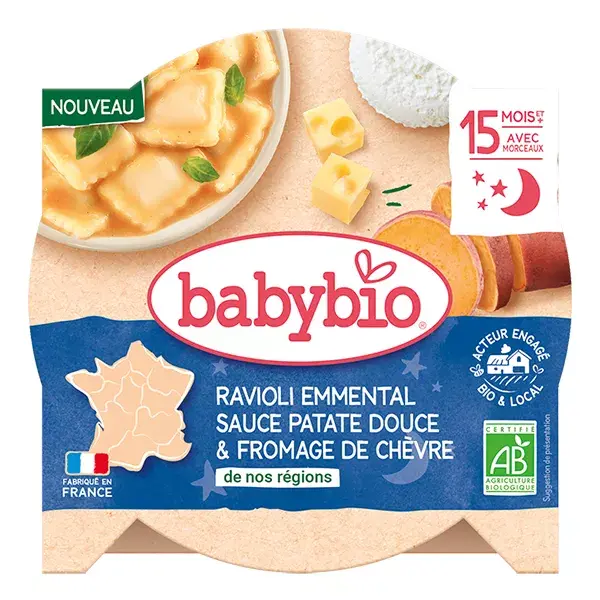 Babybio Ravioli Emmental Sweet Potato Sauce Organic Goat Cheese 190g