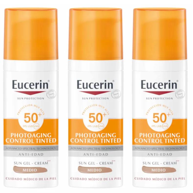 Eucerin Solar Facial Photoaging Control Fluid LSF 50+ Getöntes Medium 3x50 ml