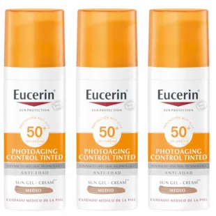 Eucerin Solar Facial Photoaging Control Fluid LSF 50+ Getöntes Medium 3x50 ml
