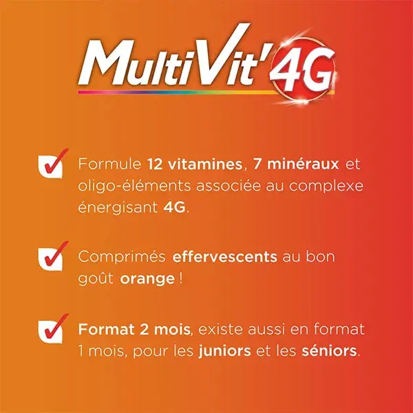 Forté Pharma MultiVit'4G Energie Multivitamines 2 mois 60 comprimés Effervescent