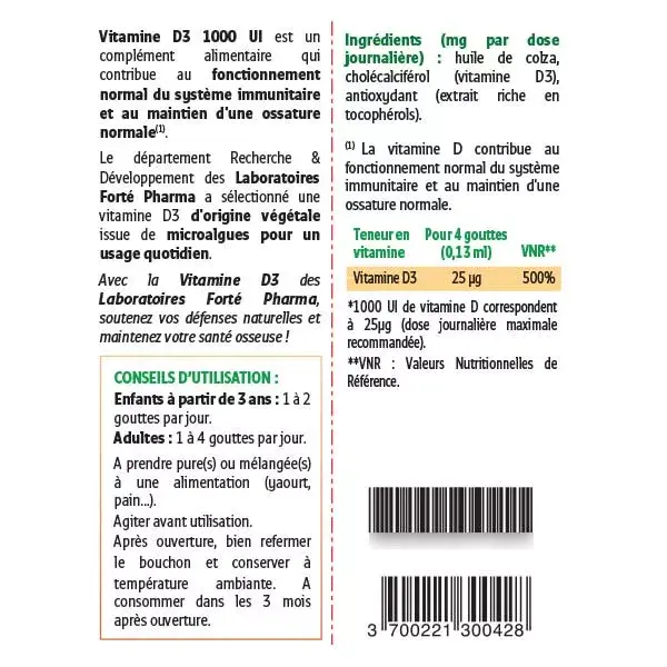 Forté Pharma Vitamina D3 Flacone Contagocce 15ml