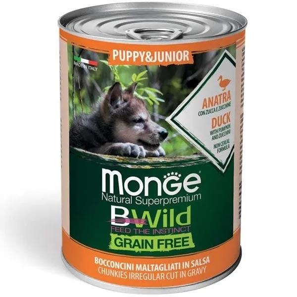 Monge B Wild Grain Free All Breeds Con Anatra Zucca Zucchine Cibo Umido Cani Cuccioli Lattina 400G