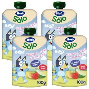 Hero Solo Bolsita Plátano, Fresa y Manzana +6m 4x100 gr