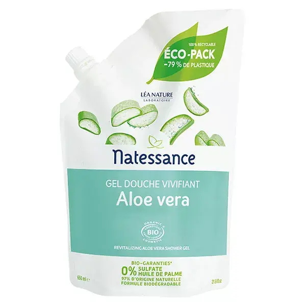 Natessance Gel Douche Vivifiant Aloe Vera Bio Eco Recharge 650ml