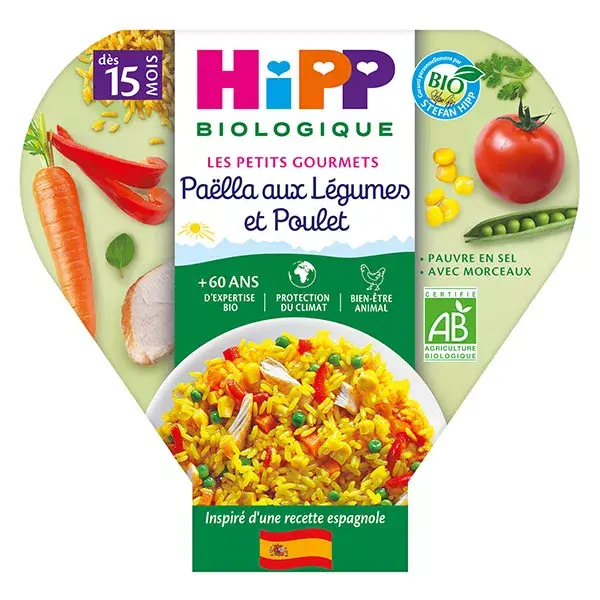 Hipp Bio Les Petits Gourmets Assiette Paëlla aux Légumes et Poulet +15m Bio 250g