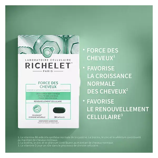RICHELET Force des Cheveux, Complément Alimentaire Cheveux, 30 Capsules